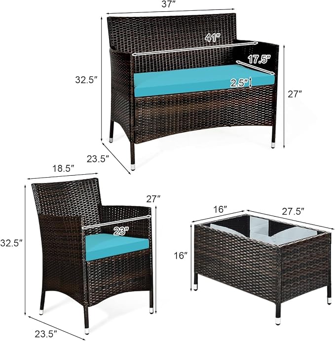 COSTWAY 8PCS Rattan Patio Furniture Set, Outdoor Wicker Rattan Chairs - Image 7