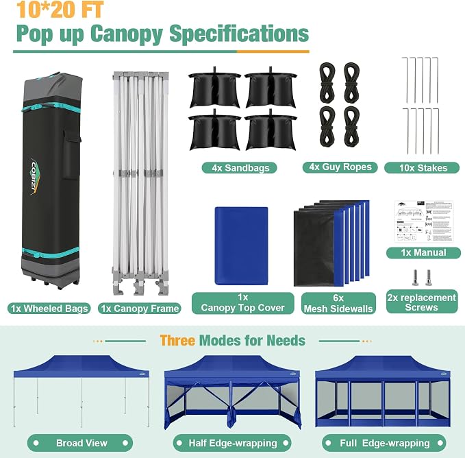 COBIZI 10x20 Canopy Tent, Heavy Duty Pop up Canopy - Image 5