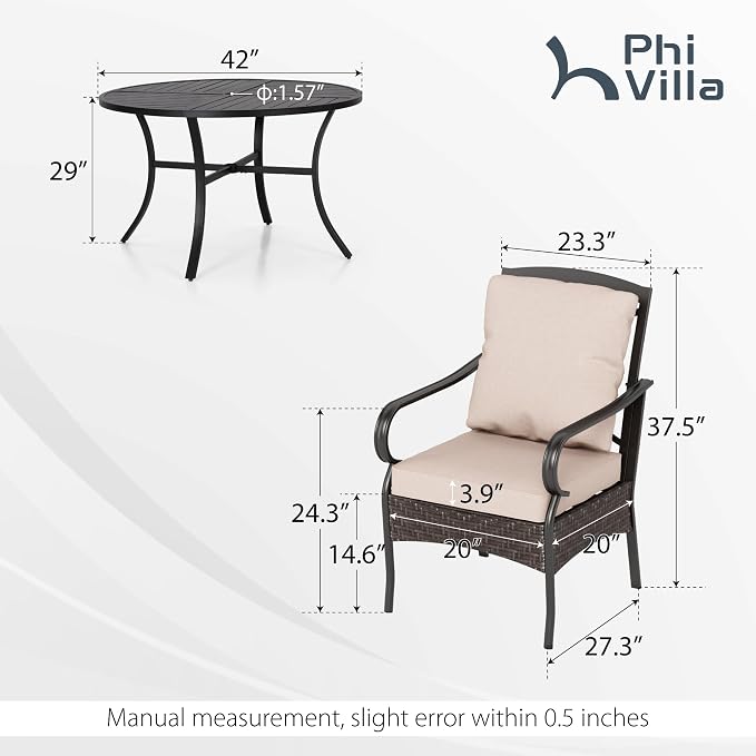 PHI VILLA 5-Piece Outdoor Dining Sets, All-Weather Patio Table and Chairs Set - Image 2