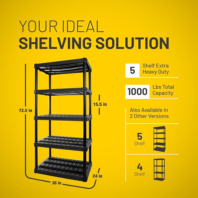 Plano 5-Shelf Extra Heavy Duty Plastic Storage Shelves, 72.5” x 36” x 24” - Image 2