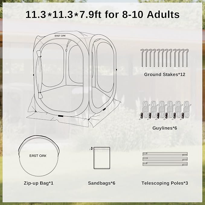 East Oak Screen House Tent Pop-Up, Portable Screen Room Canopy Instant Screen - Image 7