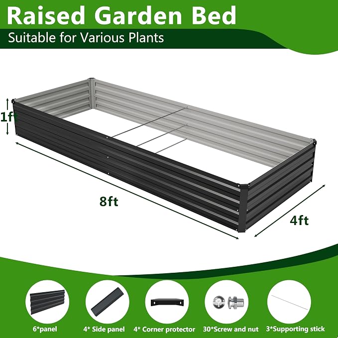 2PCS 8x4x1ft Galvanized Raised Garden Bed Kit, Galvanized Planter Raised Garden - Image 3