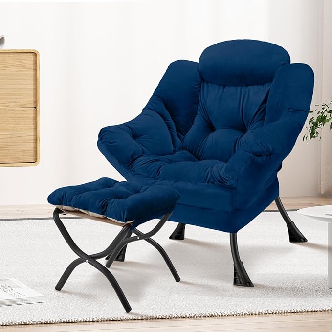 Lazy Chair with Folding Ottoman Modern Large Accent Chair, Contemporary Lounge - Image 2