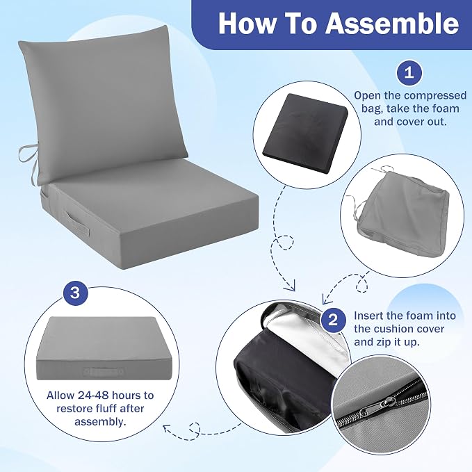 Outdoor Seat Cushion Set, Waterproof & Fade Resistant Patio Chair Cushions - Image 8