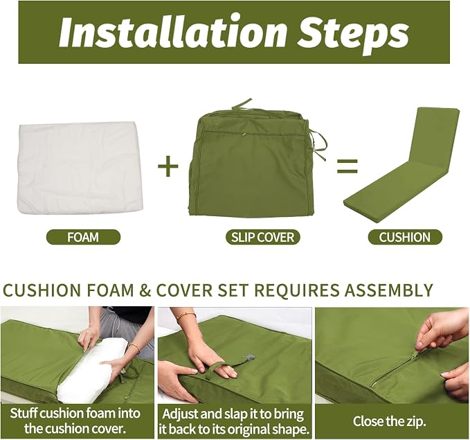 Outdoor Chaise Lounge Cushions for Patio, Waterproof Replacement Seat Pads for - Image 6