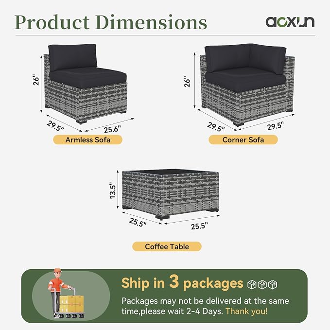 Aoxun 10 Piece Patio Furniture Set Wicker Rattan Patio Conversation Set Outdoor - Image 9