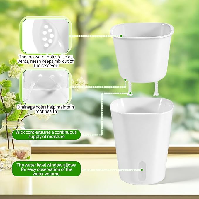 10 Sets 4" Self Watering Pots for Indoor Plants, Plastic Self Watering Planter - Image 3
