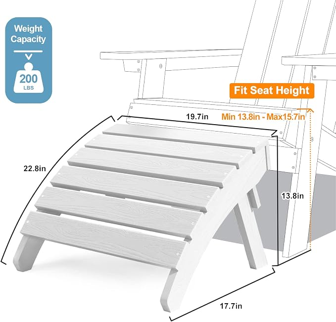 MXIMU Folding Adirondack Ottoman Set of 4: HIPS Plastic Outdoor Footrest Easy - Image 6