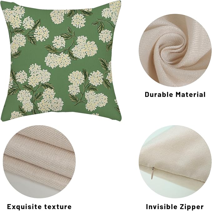 Sage Green Spring Pillow Covers 20x20 Inch 2 Pcs Yellow Hydrangea Flower Decor - Image 7