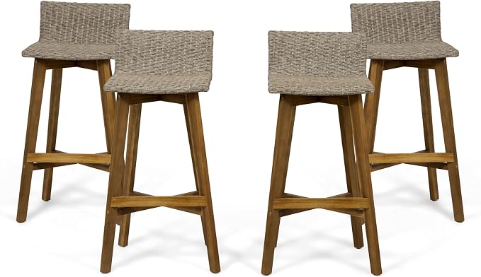 Christopher Knight Home La Brea Outdoor Acacia Wood and Wicker Barstools by ChristopherKnightHome