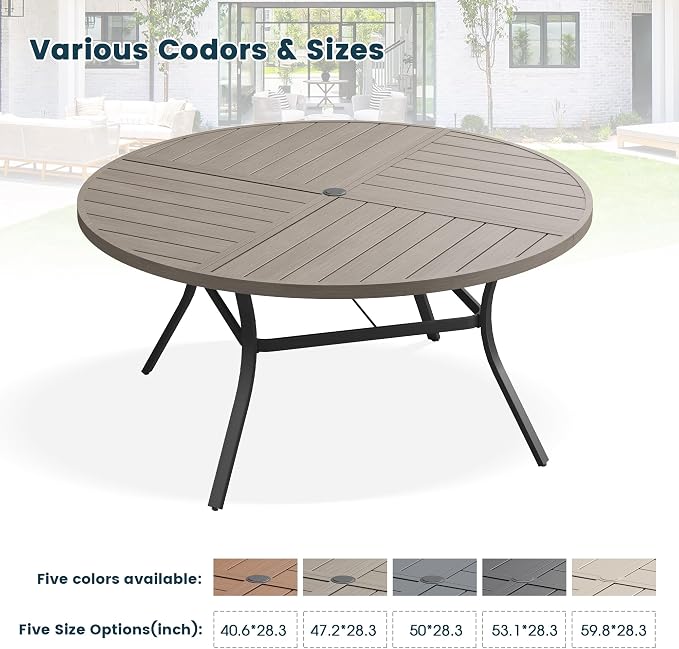 Patio Dining Table for 6, Round Metal Outdoor Table - Image 5