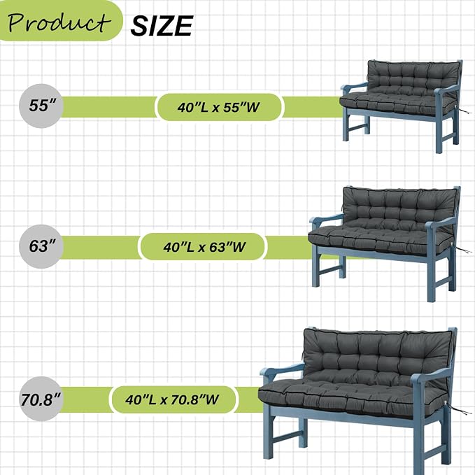 Waterproof Porch Swing Cushion Replacement, Thick 4" 2–3 Seat Outdoor Swing - Image 7