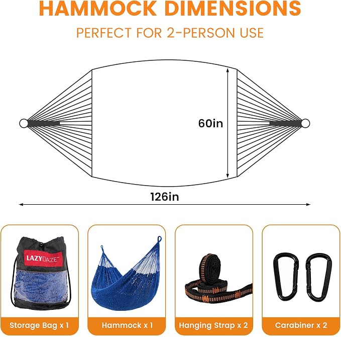 Lazy Daze Hammocks Handwoven Mayan Hammock, 10.5 FT Soft Rope Double Hammocks - Image 3