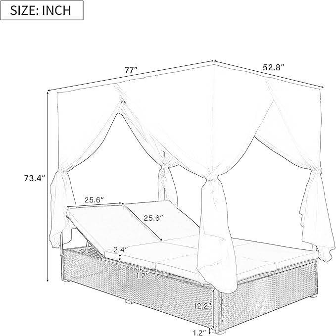 Patio Chaise Lounge, PE Rattan Outdoor Patio Wicker Sunbed Daybed - Image 7