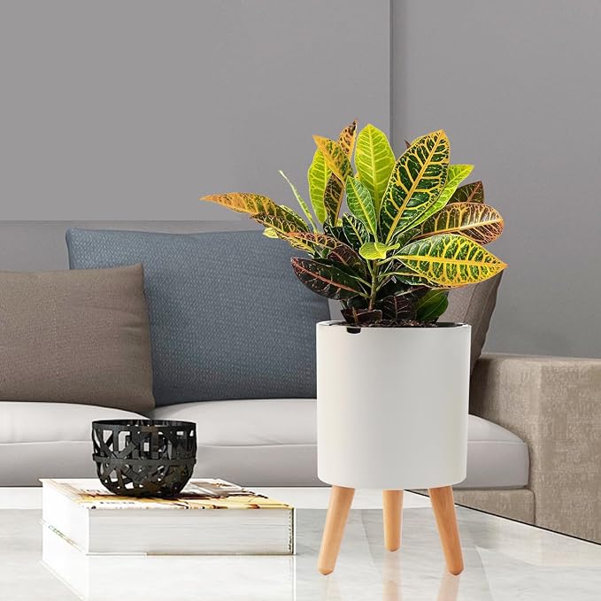 7.8 Inch Planter Pot with Solid Wood Legs, Self Watering Planter Pots with - Image 7