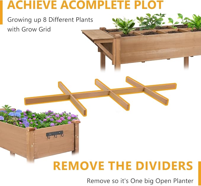Raised Garden Bed with Lockable Wheels Mobile Elevated Wood Planter, Storage - Image 5