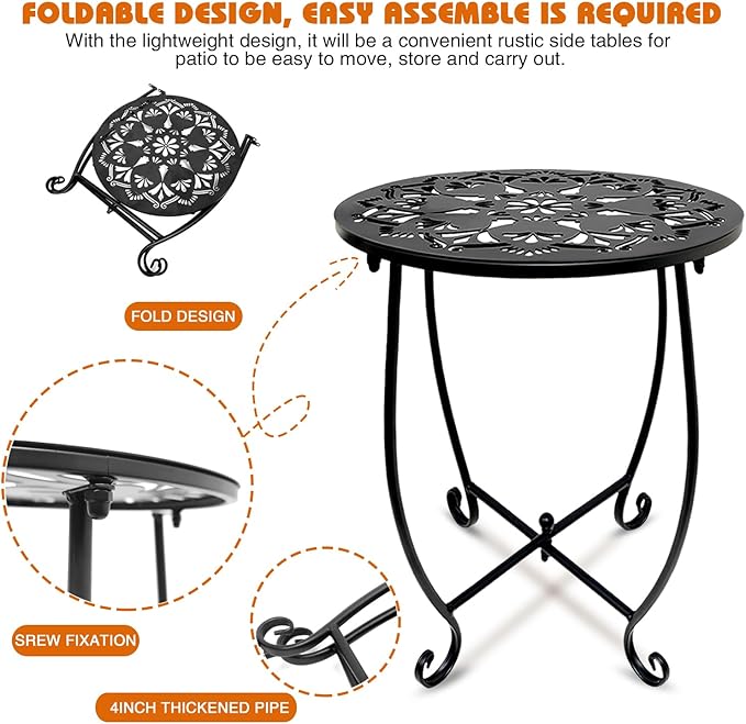 Fashion&cool Patio Side Tables, 14 Inch Weather Resistant Metal Outdoor Side - Image 2