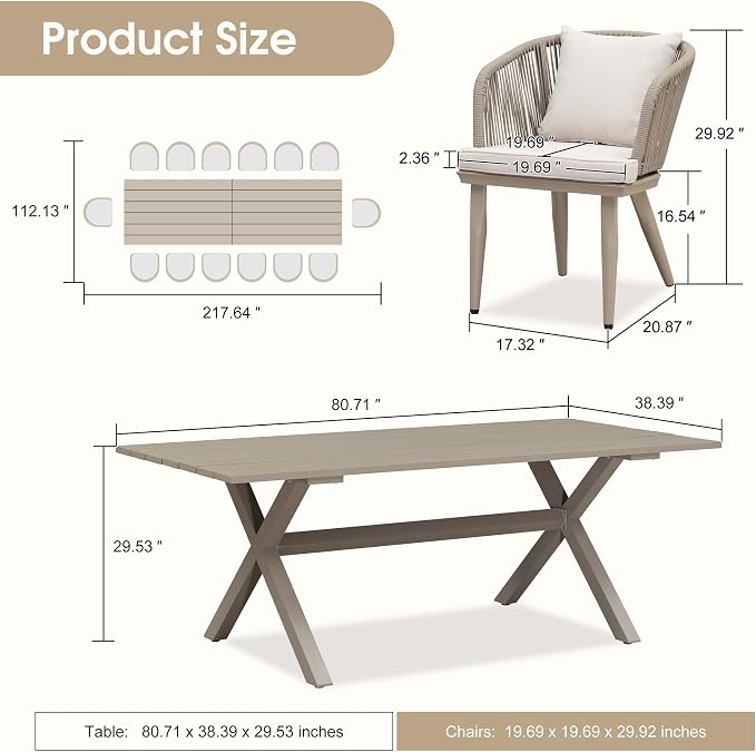 PURPLE LEAF 16 Pieces Patio Dining Set Wicker Outdoor Furniture Rectangular - Image 8