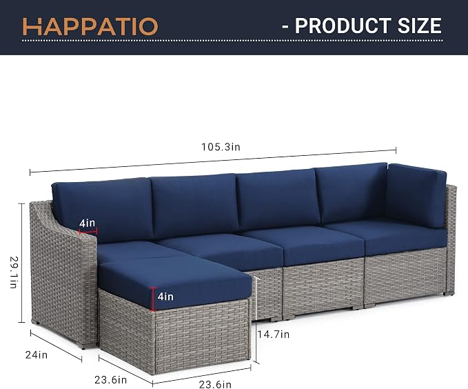 HAPPATIO 5 Piece Patio Conversation Set, All-Weather Patio Furniture Set - Image 6