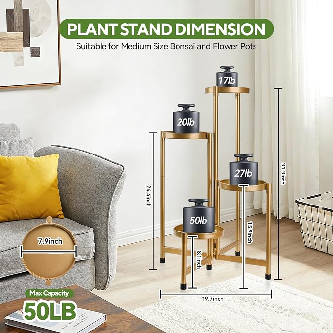4 Tier 31 Inch Plant Stand Indoor Outdoor, Metal Plant Shelf Waterproof - Image 3
