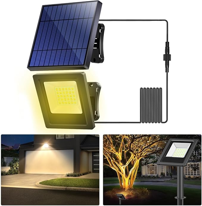 Solar Lights Outdoor Solar Flood Dusk to Dawn Lights 4400mAh 3000K Warm White by Lightonight
