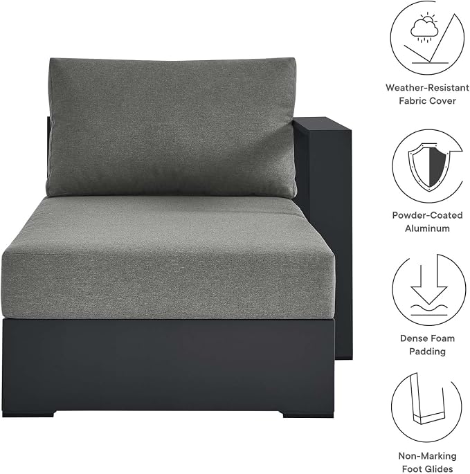 Modway Tahoe Powder-Coated Aluminum Outdoor Chaise Lounge in Gray Charcoal - Image 8