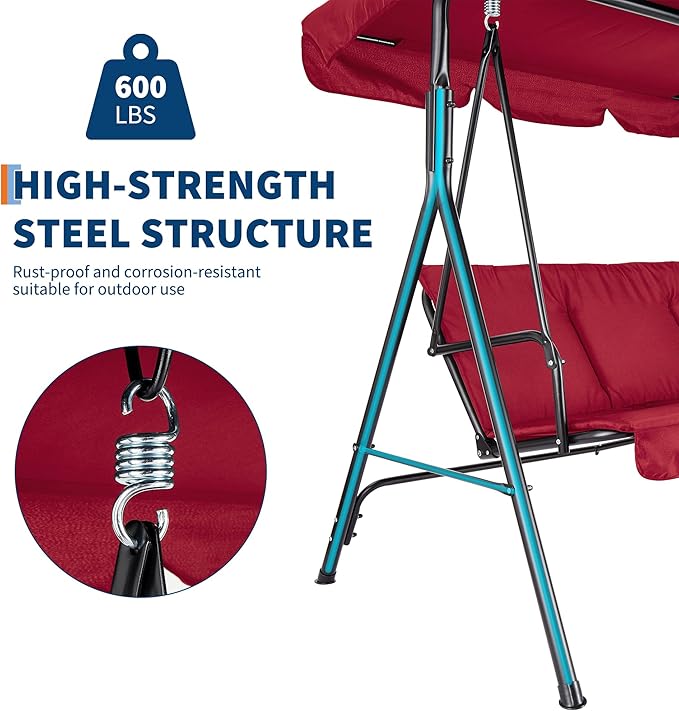 Porch Swing Chair with Adjustable Canopy - Image 3