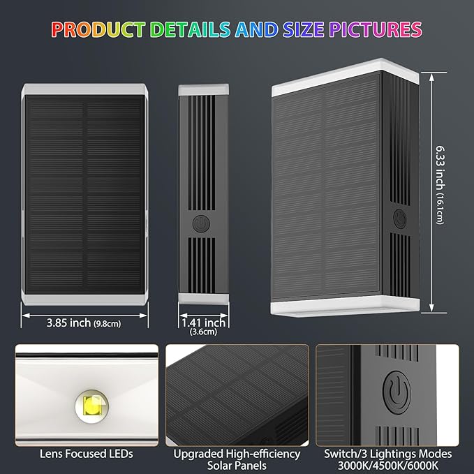 Solar Lights Outdoor, 8 Lighting Modes Dusk to Dawn Lighting Wall Sconce IP67 - Image 3