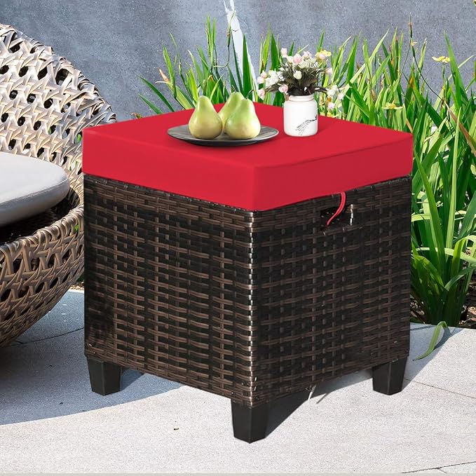 Tangkula 2 Pieces Outdoor Patio Ottoman, All Weather Rattan Wicker Ottoman Seat - Image 4