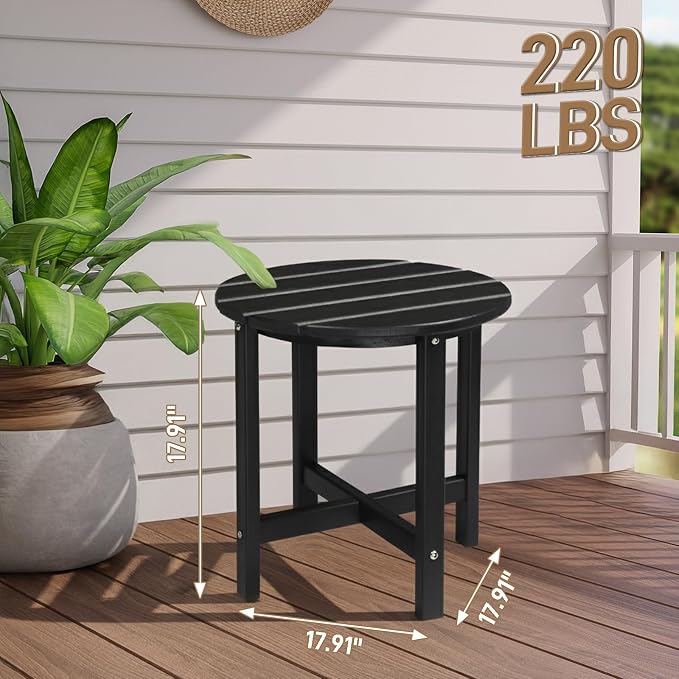 Outvita Adirondack Side Table, 18 Inch Round Outdoor End Table, HDPE Weather - Image 3
