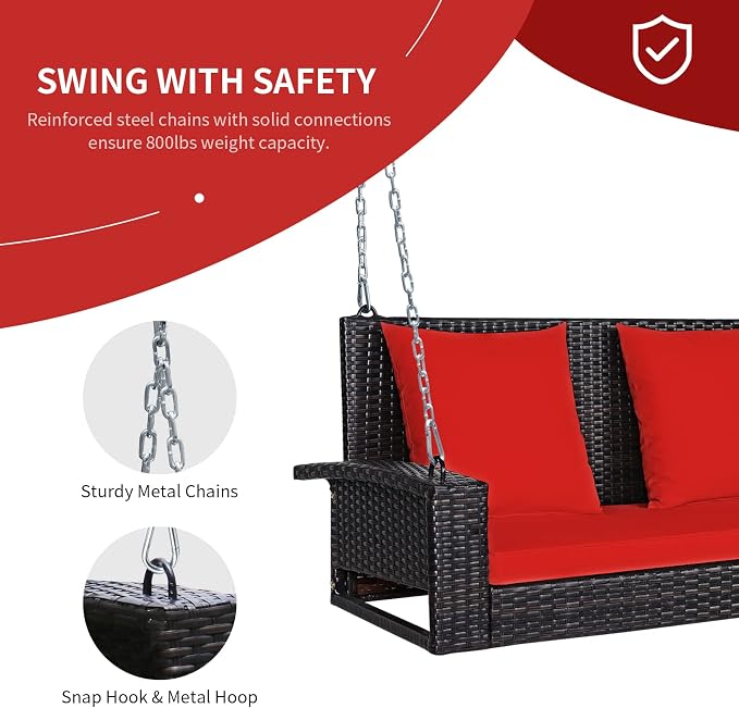 RELAX4LIFE Porch Swing 2-Seat Patio Rattan, Wicker Porch Swings Outdoor W/Two - Image 6