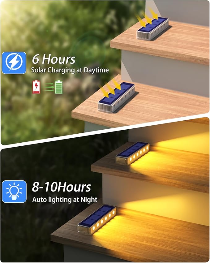 Solar Step Lights for Outside, 6 Pack Solar Stair Lights Outdoor Waterproof - Image 2