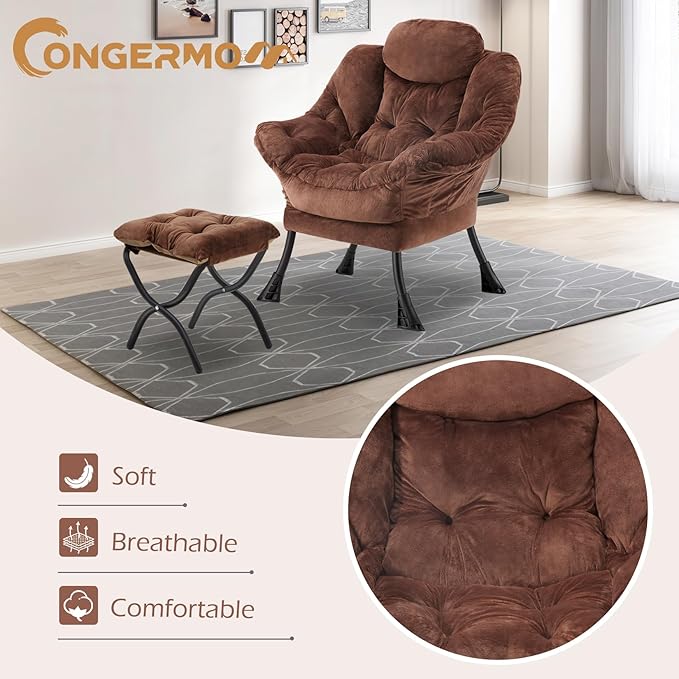 Lazy Chair with Folding Ottoman, Leisure Sofa Chair, Soft Fabric Armchair with - Image 4