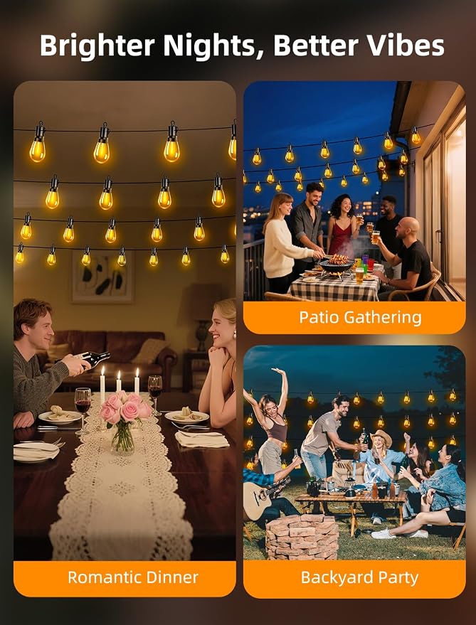 Outdoor Patio String Lights: S14 Shatterproof Bulb Outside Waterproof Light - - Image 8