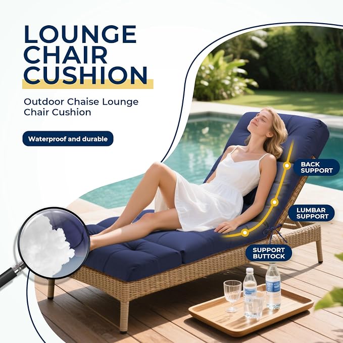 Outdoor Chaise Lounge Chair Cushion Waterproof 74.4 x 22 x 4.7 Inches Lounge - Image 2