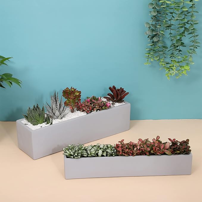 14.5-Inch Grey Rectangle Concrete Succulent Planter Windowsill Boxes - Image 4