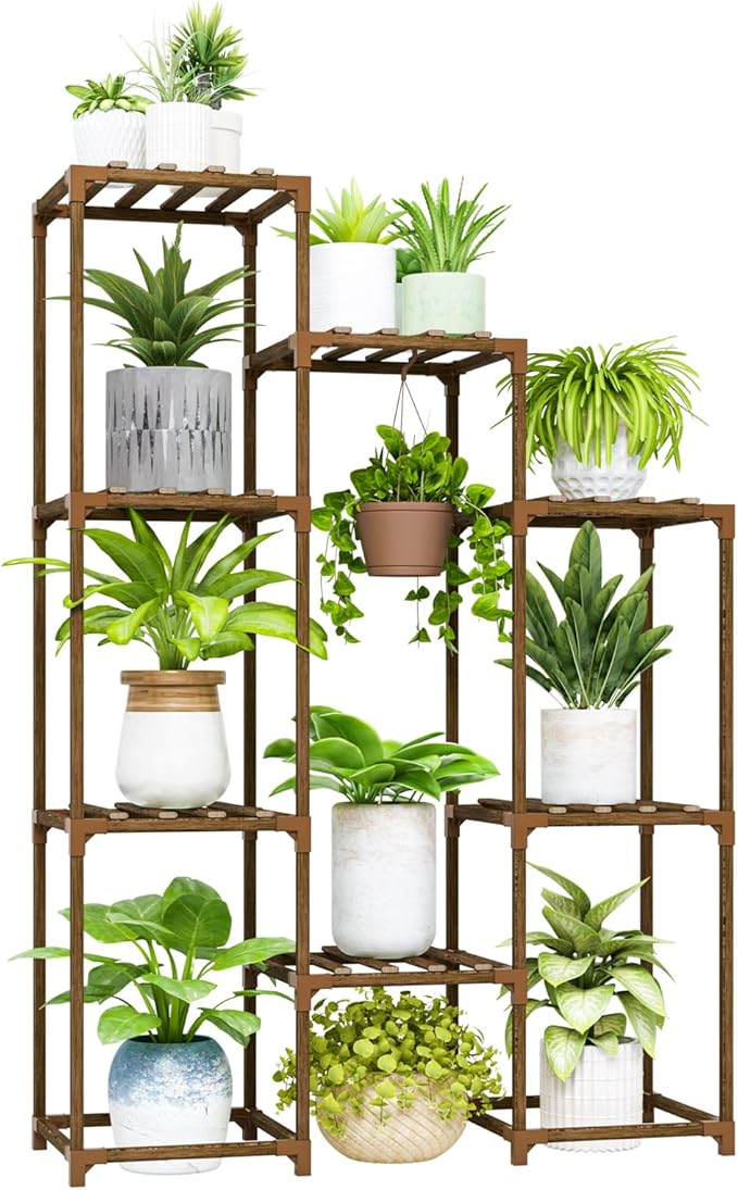 Bamworld Plant Stand Indoor Hanging Plants Shelf 7 Pots Tall Ladder Plant by Bamworld