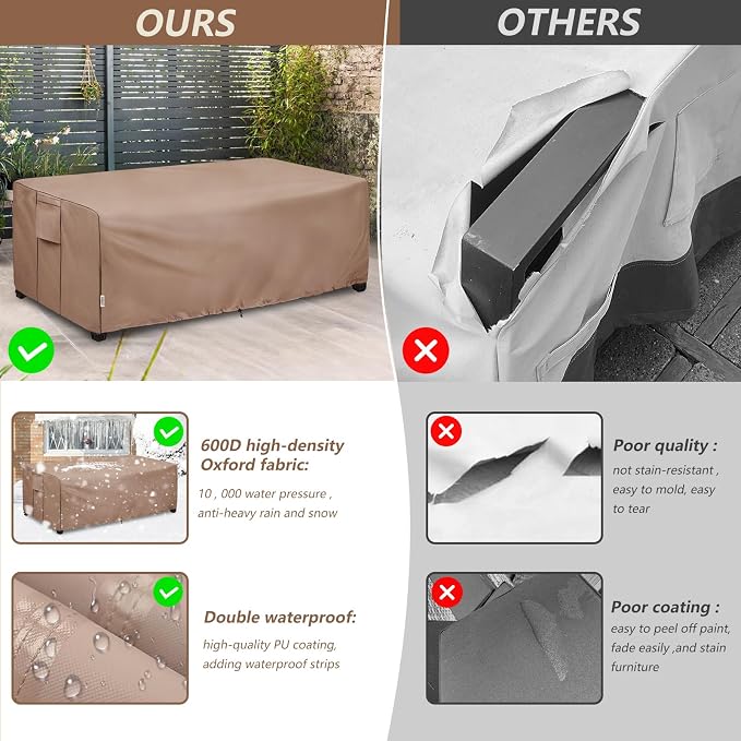 Outdoor Coffee Table Cover, 600D Waterproof Patio Rectangular Side Table Covers - Image 6