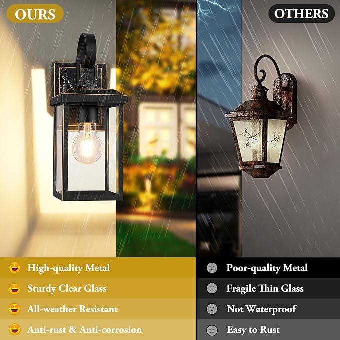 BesLowe 2-Pack Outdoor Wall Light Fixtures, Exterior Lighting Fixtures Wall - Image 3