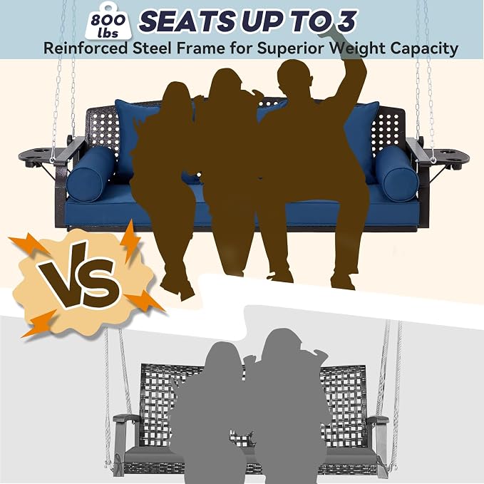 3 Seat Porch Swing, Patio Swing Bench - Image 3