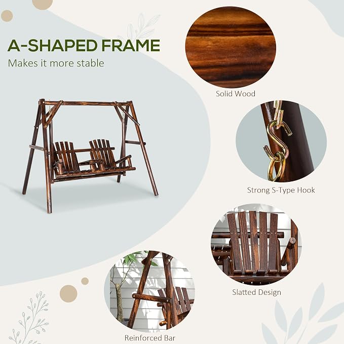 Outsunny Wooden Porch Swing - Image 3
