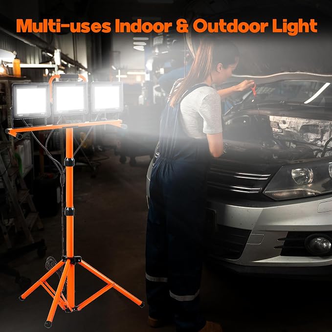 22000 Lumen Work Lights with Stand, 3 Head Portable LED Work Light, with - Image 5