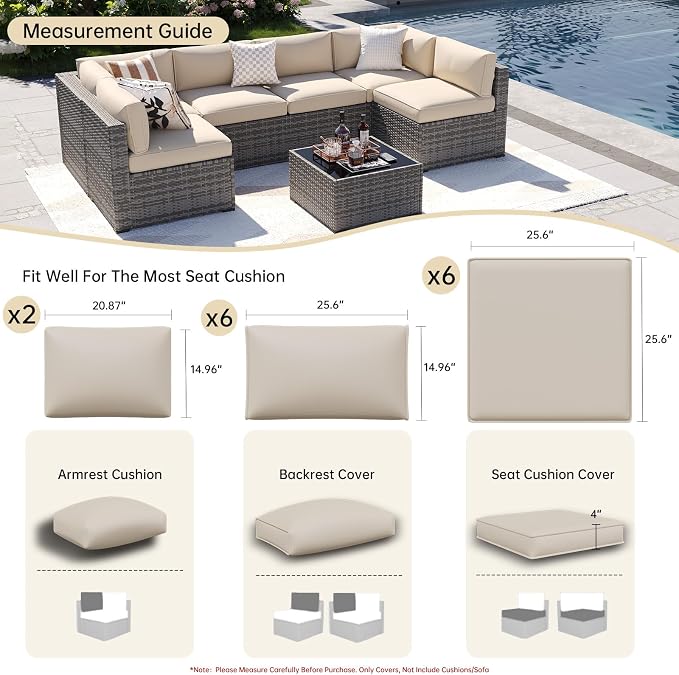Aoxun 14pcs Patio Cushion Covers Replacement, Waterproof Outdoor Furniture - Image 2