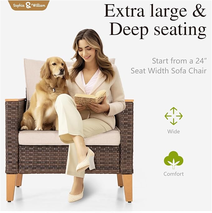 Sophia & William Outdoor Patio Sectional Sofa Set 2 Seats High Back Single - Image 4