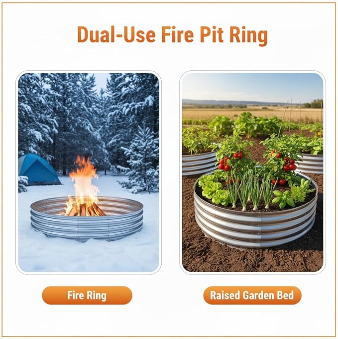 60 Inch Galvanized Steel Fire Pit Ring, 12 Inch Raised Heavy Duty Wood Burning - Image 3