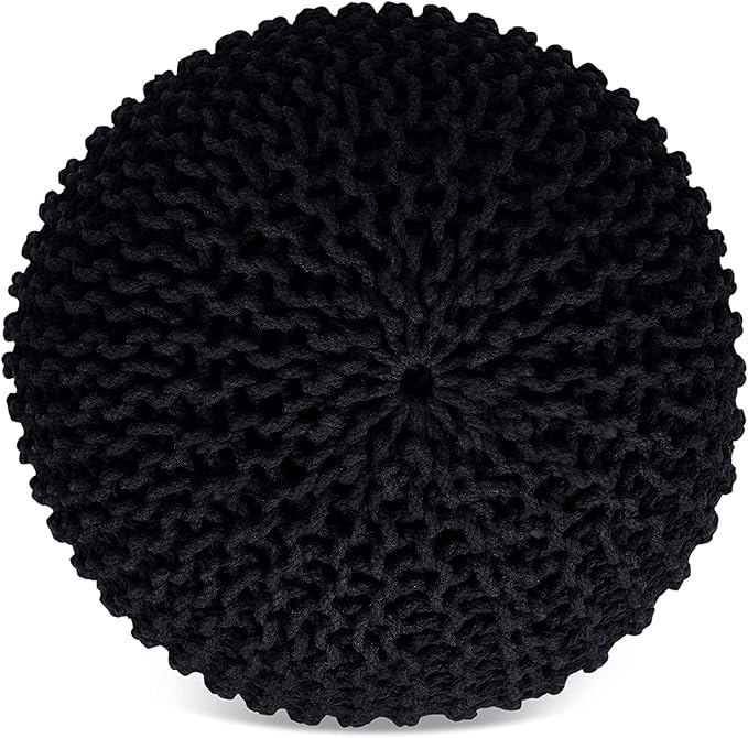 FRELISH DECOR Round Pouf Ottoman Hand Knitted 100% Cotton Pouf Foot Stool - Image 3
