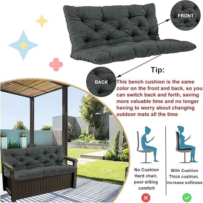 Outdoor Porch Swing Cushions, 2-3 Seater, Foam Filled, Waterproof, 4in Thick - Image 3