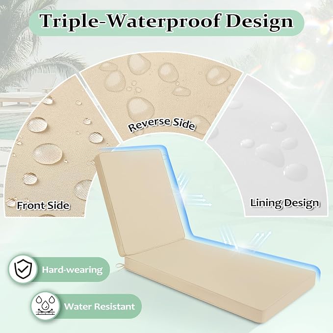 Cozyide Chaise Lounge Cushions Outdoor 72"x21"x3", Waterproof Lounge Chair - Image 2