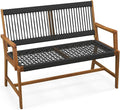 Tangkula Outdoor Acacia Wood Bench, All-Weather Rope Woven Garden Bench by TANGKULA