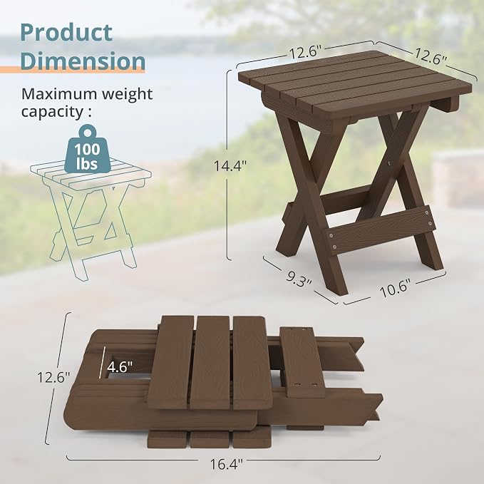LUE BONA Small Outdoor Folding Side Table, HDPS Outside End Table - Image 3